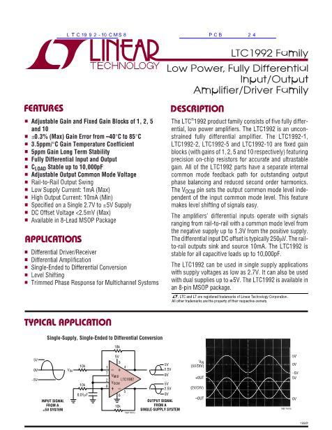 linear扫码查看芯片数据手册上传产品规格书ltc1992-10cms8 pdf文件